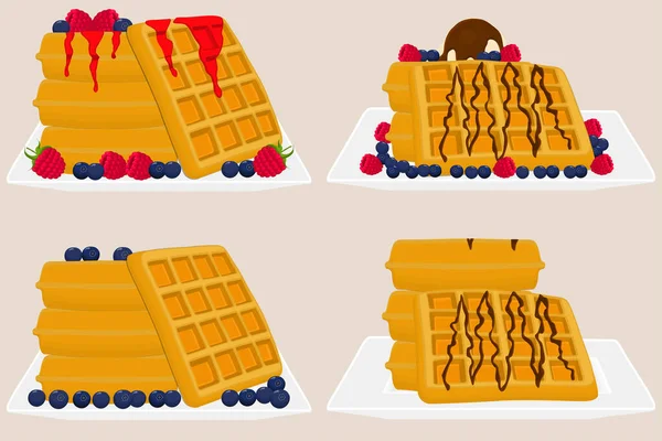 Ilustracja Temat Lodów Tematycznych Gofrze Komórką Deser Apetyczny Ciasteczko Gofr — Wektor stockowy