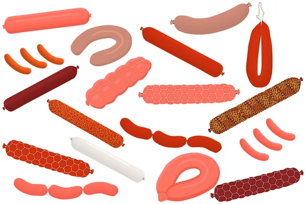 Illustration Theme Big Set Different Types Delicatessen Meat Sausages Delicatessen — Stock Vector