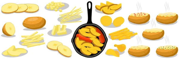 Illustrazione Sul Tema Bella Grande Set Patata Vegetale Dolce Padella — Vettoriale Stock