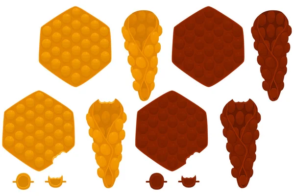 Tatlı bisküvisi için köpüklü farklı koni waffle 'ları. Lezzetli koni şeklinde baloncuklu bisküvilerden oluşan gözleme. Baloncuklardan koni waffle. Doğal tatlı bisküvi.