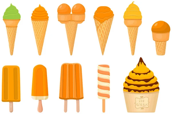 Illustration Theme Big Kit Icecream Sorbet Different Types Cone Waffle — Stock Vector