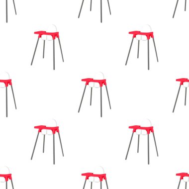 Bebekleri beslemek için renkli modern çocuk sandalyesinin çizimi. Yüksek bacaklı çocuk koltuğu koleksiyonundan oluşan çizimler. Kit stil çocuk aksesuar parlak yüksek sandalye.