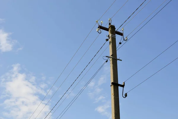 Power Electric Pole Line Wire Colored Background Close Photography Consisting — Stock Photo, Image