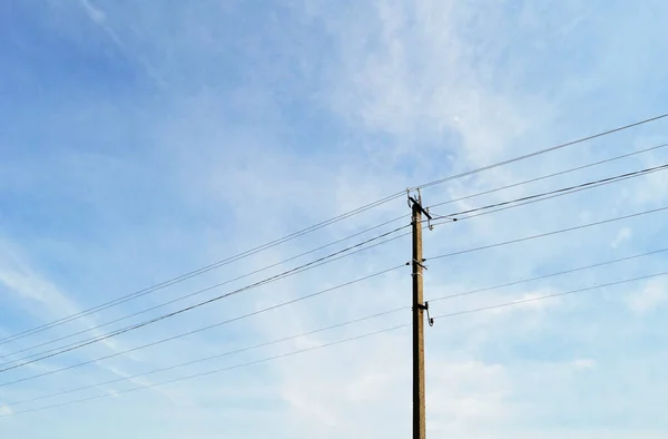 Pólo Elétrico Energia Com Fio Linha Fundo Colorido Fechar Fotografia — Fotografia de Stock
