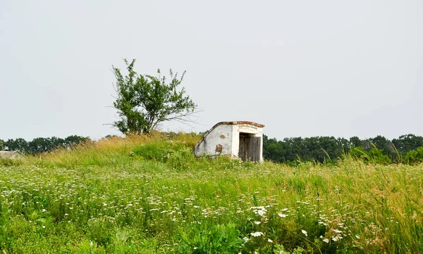 美丽的老废弃建筑农舍在农村的自然背景 摄影包括在野草上废弃的旧农舍 天空上废弃的旧农舍 — 图库照片