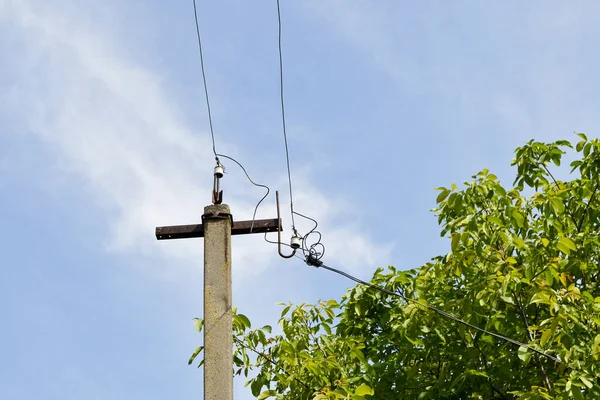 Power Electric Pole Line Wire Colored Background Close Photography Consisting — Stock Photo, Image