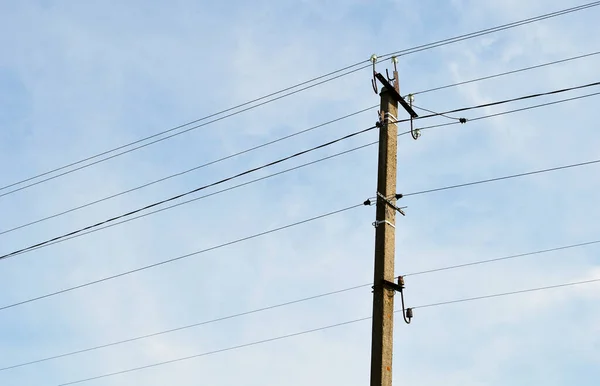 Power Electric Pole Line Wire Colored Background Close Photography Consisting — Stock Photo, Image