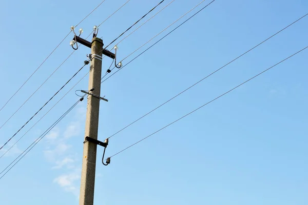 Power Electric Pole Line Wire Colored Background Close Photography Consisting — Stock Photo, Image