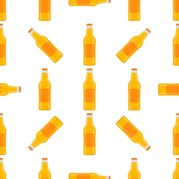 说明主题无缝啤酒瓶与盖啤酒厂 模式啤酒包括许多相同的玻璃瓶白色背景 玻璃瓶是啤酒味精的主要配料 — 图库矢量图片