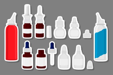 Tema büyük renkli set türleri farklı püskürtme, illüstrasyon pipet hastane için. Kauçuk pipetler koleksiyonu aksesuar oluşan püskürtücü. Ana ilaç semboldür püskürtücü pipet