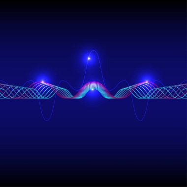 Koyu mavi üzerine Renkli Neon Ses Dalgası Özet Dijital Ses Spektrumu