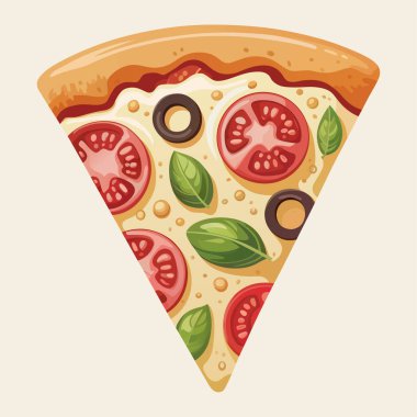 Lezzetli domatesli pizza, fesleğen ve zeytin aromalı İtalyan yemeği.