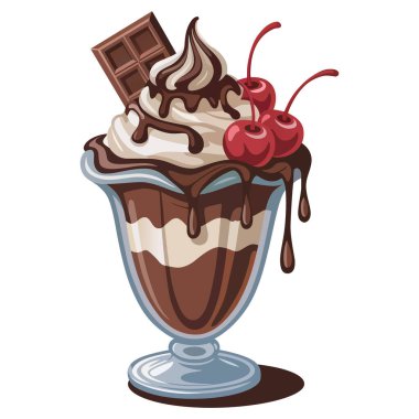 Çürük çikolatalı dondurma, krema ve kirazlı.