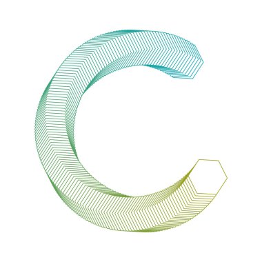 Soyut geometrik harf c gradyan renkleri ve kablo dokusuna sahip