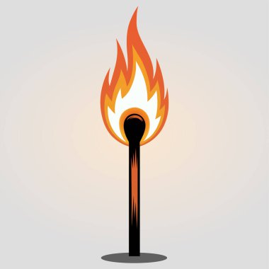 Parlak turuncu ve sarı alev vektörlü bir kibrit çöpünün canlı bir çizimi