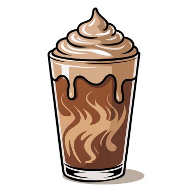 Çikolatalı kahve milkshake ve cam vektör resimli krema.