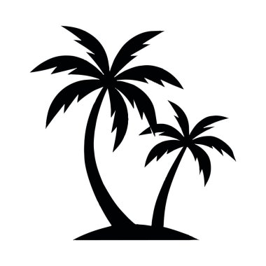 Bir adada iki tropikal palmiye ağacının siyah silüeti.