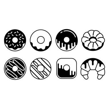 Donut ve Pasta Simgesi Siyah Siluet Fırın Koleksiyonunu Ayarla