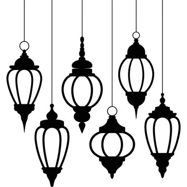 İslami Asılan Fener Silüetleri Vektör Resmini Ayarladı