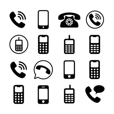 Telefon İletişim Simgeleri Siyah Siluet Vektörünü Ayarladı