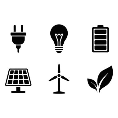 Yenilenebilir Enerji ve Yeşil Güç Simgeleri Vektör Siluetini Ayarlayın