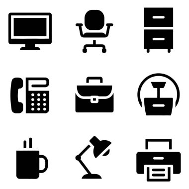 Ofis Malzemeleri Simgeleri Silueti Ayarla