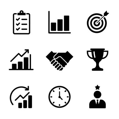 İş Büyümesi ve Başarı Simgeleri İllüstrasyon Ayarladı