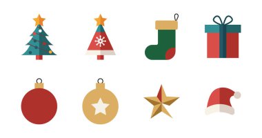 Noel ikonları koleksiyonu. Tatil için dekorasyon unsurları tasarımı