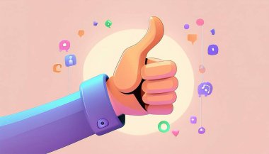 Başparmak yukarı ve baş parmak yukarı. 3d oluşturma