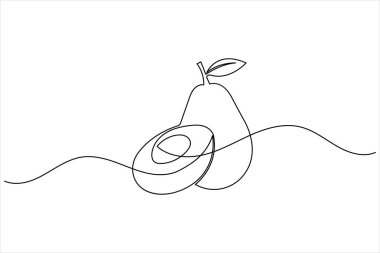 Avokado minimalist ana hatlar biçiminde meyve ve yaprak ile sürekli bir çizgi çizer