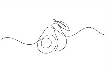 Avokado minimalist ana hatlar biçiminde meyve ve yaprak ile sürekli bir çizgi çizer