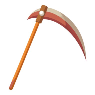 Azrailler uzun kavisli bir bıçak ve izole arka planda tahta sapla tırpanlarlar. Yapay zeka üretildi. Vektör simgesi