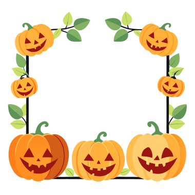 Cadılar Bayramı balkabağı sınırı, yapay zekanın ürettiği cadılar bayramı fenerlerine izole edilmiş. Vektör simgesi