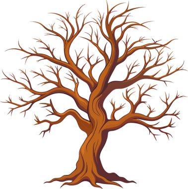 Buruşuk dalları ve bükülmüş gövdesi şeffaf arka planı olan görkemli, yalıtılmış yapraksız ağaç yapay zeka üretiyor. Vektör simgesi