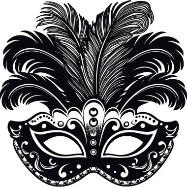 Tüy göz maskesi. Zarif ve gizemli. Şeffaf bir arka planda yumuşak izole edilmiş yapay zekayla süslenmiş. Vektör simgesi