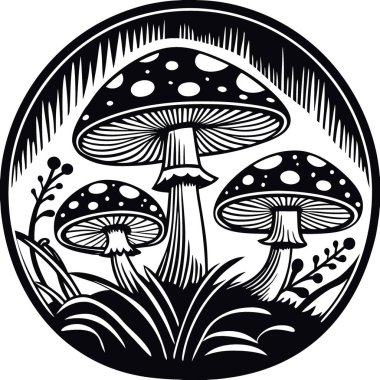 Büyülü peri masallarında parlayan sihirli fantezi mantarları rüya gibi ormanlarda. Neon ışıltısı sonbahar renklerinde yapay zeka üretildi. Vektör simgesi