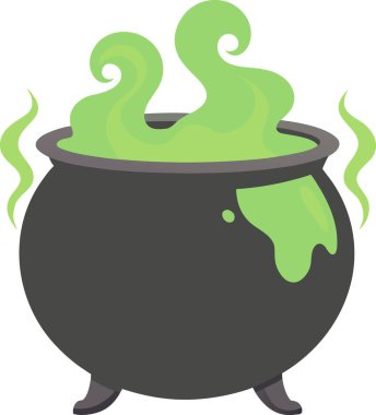 Kabaran yeşil iksirli siyah kazan ve şeffaf bir arkaplanda yapay zeka tarafından izole edilmiş mistik buhar. Vektör simgesi