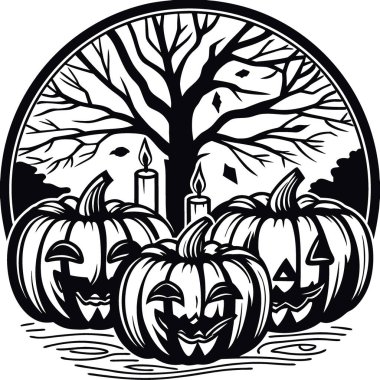 Cadılar Bayramı balkabağı düzenleme mumlar ile mistik bir sonbahar atmosferi oluşturarak mevsimsel için mükemmel. Yapay zeka üretildi. Vektör simgesi