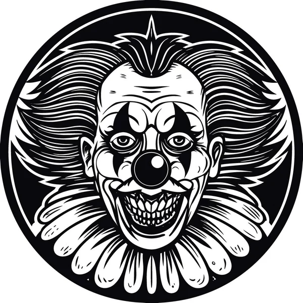 Korkunç görünümlü manyak katil palyaço portresi. Makyajlı ve büyük kırmızı burunlu, renkli. Yapay zeka üretildi. Vektör simgesi