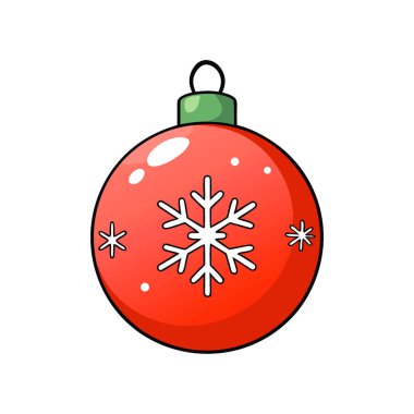 Kırmızı bir Noel süslemesinin yakın çekimi. Beyaz kar tanesi desenleri. Çam dallarının arasında. Yapay zeka üretildi. Vektör simgesi