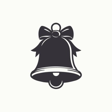 Klasik bir çanın siyah silueti dekoratif bir kurdele. Yapay zekanın yarattığı kutlama ve uyarıları sembolize ediyor. Vektör simgesi