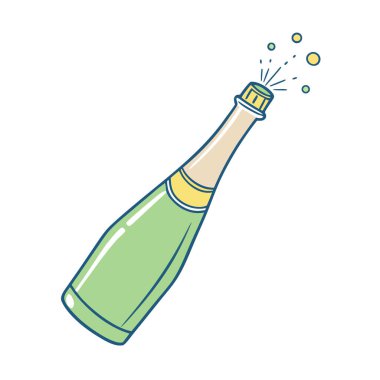 Beyaz arka planda şişe patlatan şampanya silueti düz tasarım. Yapay zeka üretildi. Vektör simgesi
