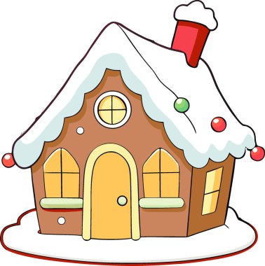 Şeffaf bir arka planda izole edilmiş büyüleyici bir noel evi. Süslü kar ve tatil ışıkları yapay zeka üretildi. Vektör simgesi