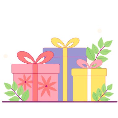 Noel hediyeleri, Noel çiçekleri ve tatil çiçekleri. Yapay zeka üretildi. Vektör simgesi