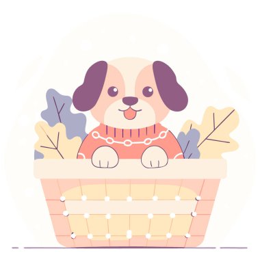 Noel köpek yavrusu sepetinde tatil sezonu süveteri giyiyor sevimli hayvan festivali tapılası. Yapay zeka üretildi. Vektör simgesi