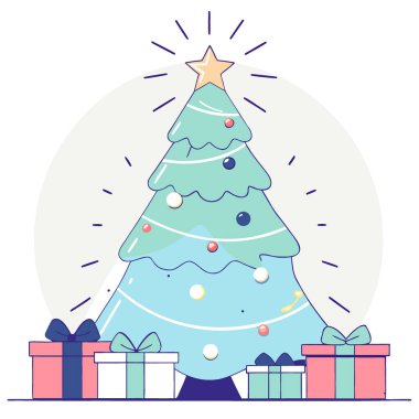 Noel kırmızı arka planı bir Noel ağacı. Yapay zeka üretildi. Vektör simgesi