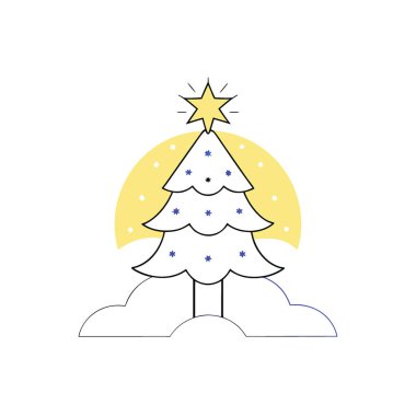 Noel ağacı silueti karlı bir yüzey yıldızına dönüştü. Yapay zeka üretildi. Vektör simgesi