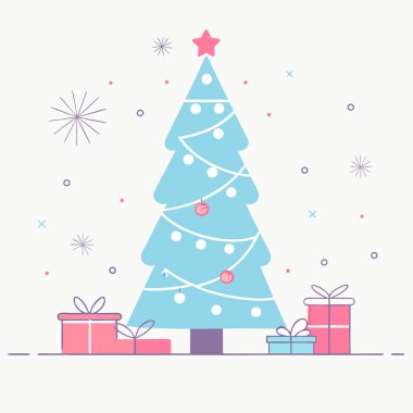 Karlı arka planda Noel ağacı mavisi ve gümüş süsler. Yapay zeka üretildi. Vektör simgesi