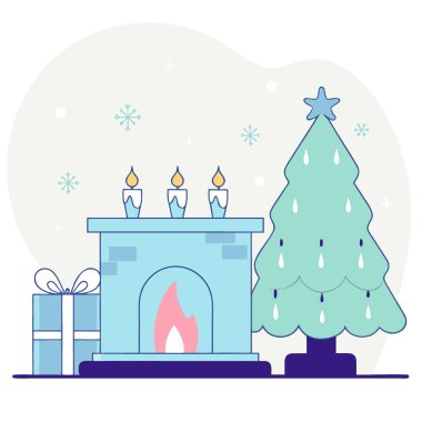 Noel kışı kıvırcıkların arka planını bulanıklaştırdı. Alev. Renkler. Yapay zeka üretildi. Vektör simgesi