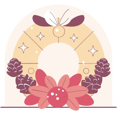 Noel çelengi, altın ve gümüş süsler ve çam kozalakları bayram süsü. Yapay zeka üretildi. Vektör simgesi